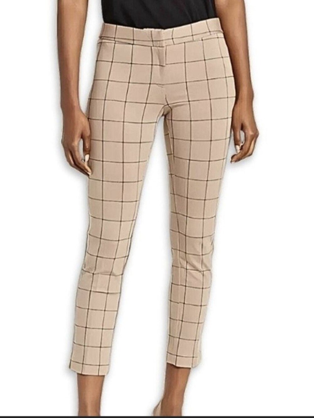 Amanda & Chelsea Tan Windowpane Cropped Trousers Size 14